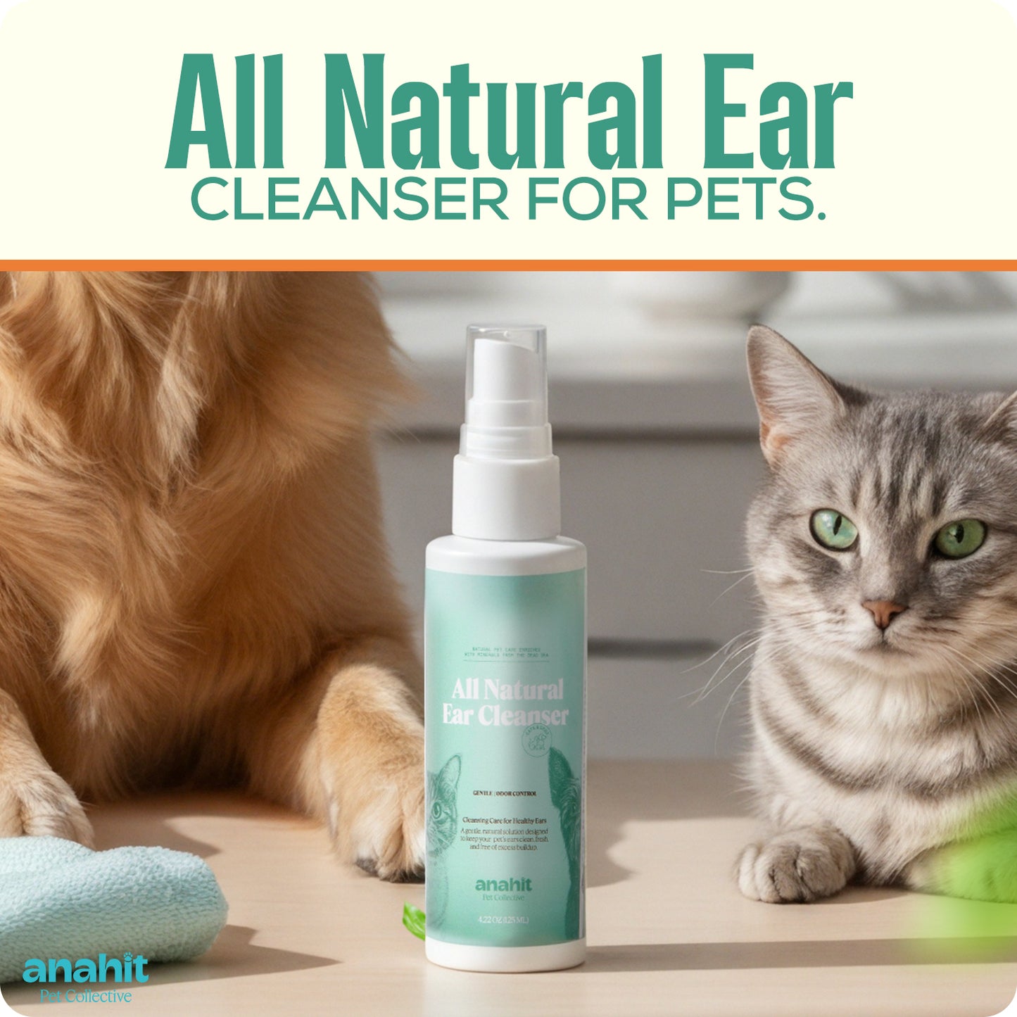 All Natural Dead Sea Mineral Ear Cleanser for Dogs & Cats | Gentle Pet Ear Cleaning Solution