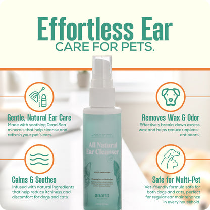 All Natural Dead Sea Mineral Ear Cleanser for Dogs & Cats | Gentle Pet Ear Cleaning Solution