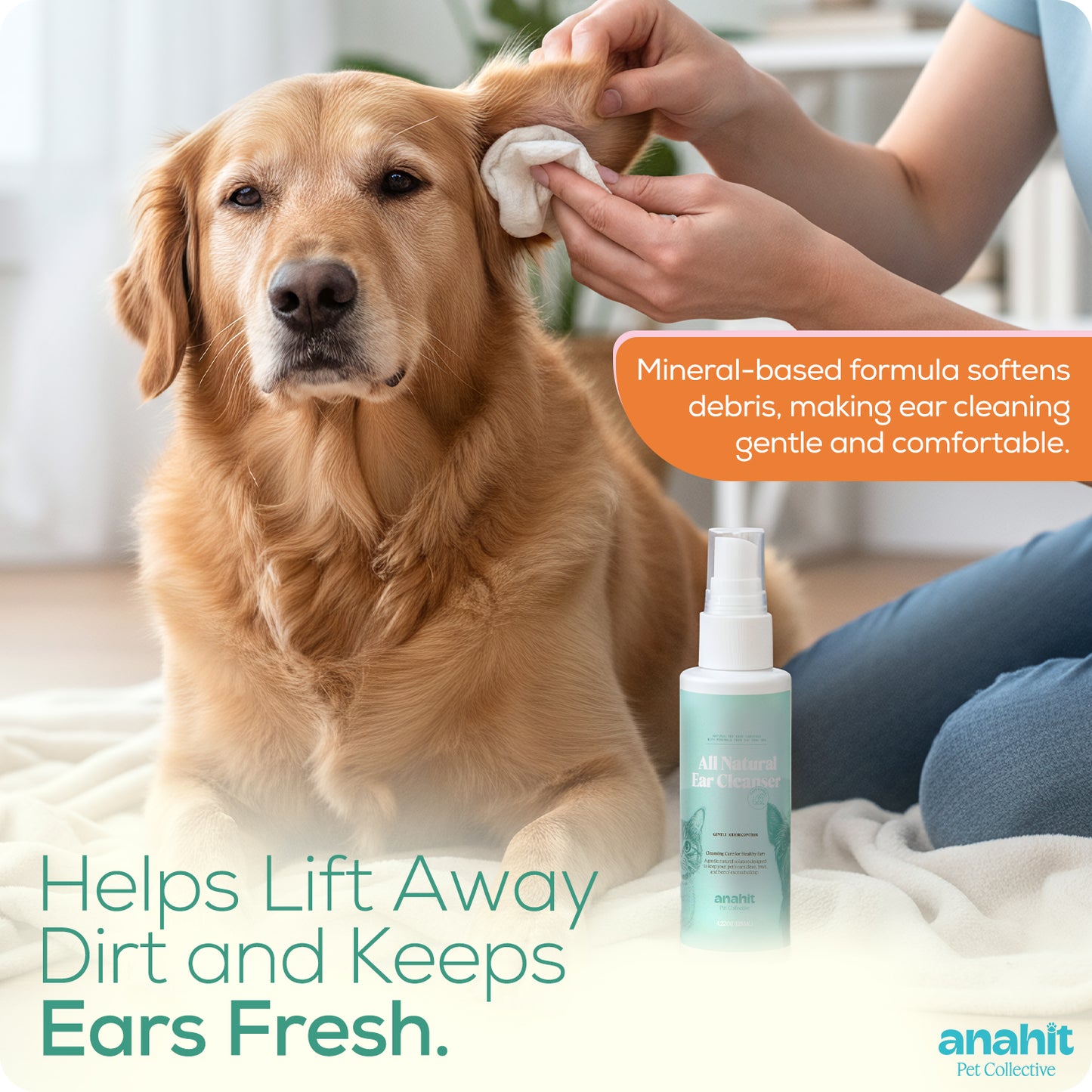 All Natural Dead Sea Mineral Ear Cleanser for Dogs & Cats | Gentle Pet Ear Cleaning Solution