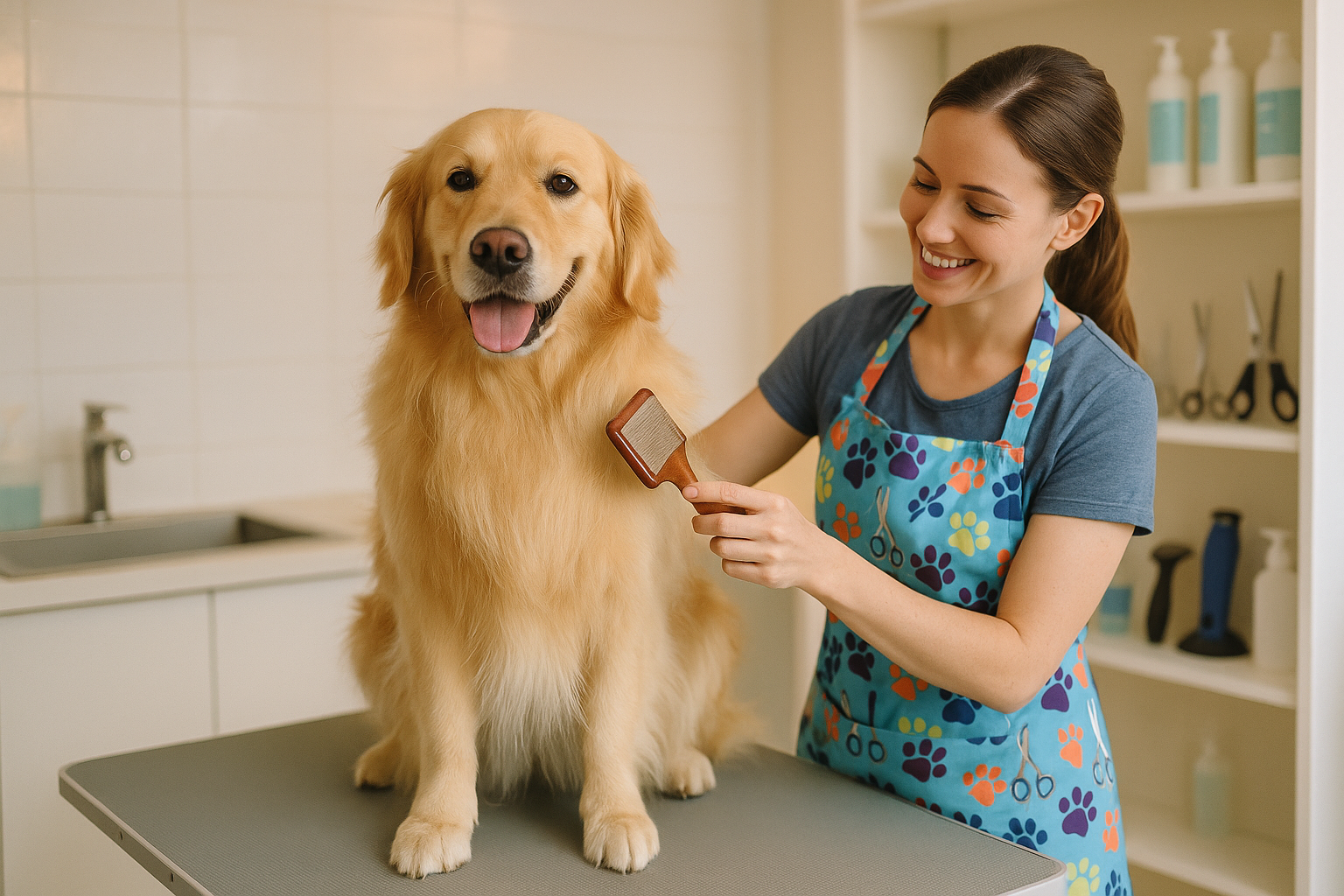dog getting groomed